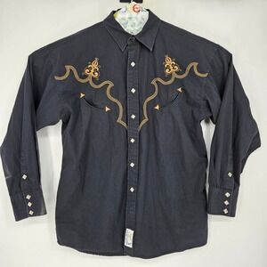 Vintage Panhandle Slim Shirt Mens Large Embroidered Western Smile Pockets USA